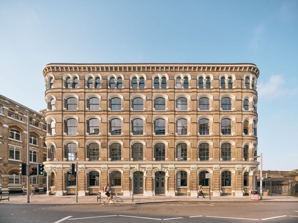 Menier Building exterior facade in Southwark London with arched windows and heritage architecture