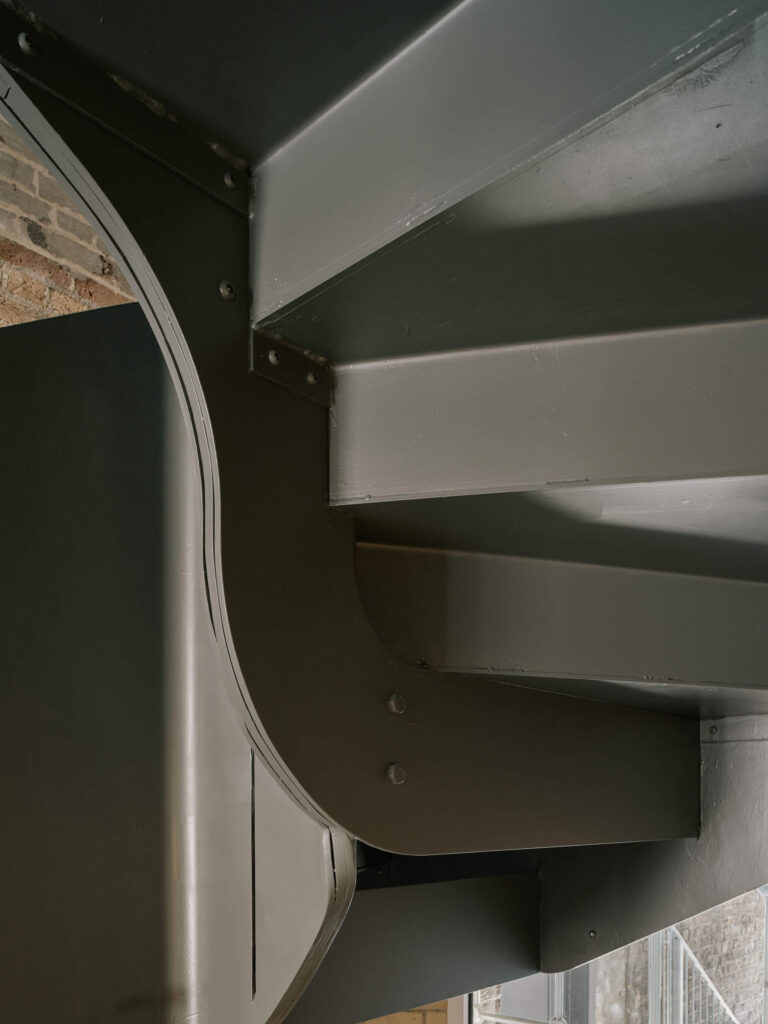 Architectural steel structure detail in industrial office at Menier